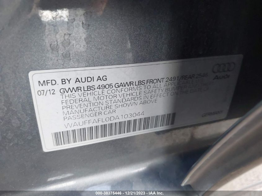 2013 AUDI A4 PREMIUM PLUS - WAUFFAFL0DA103044