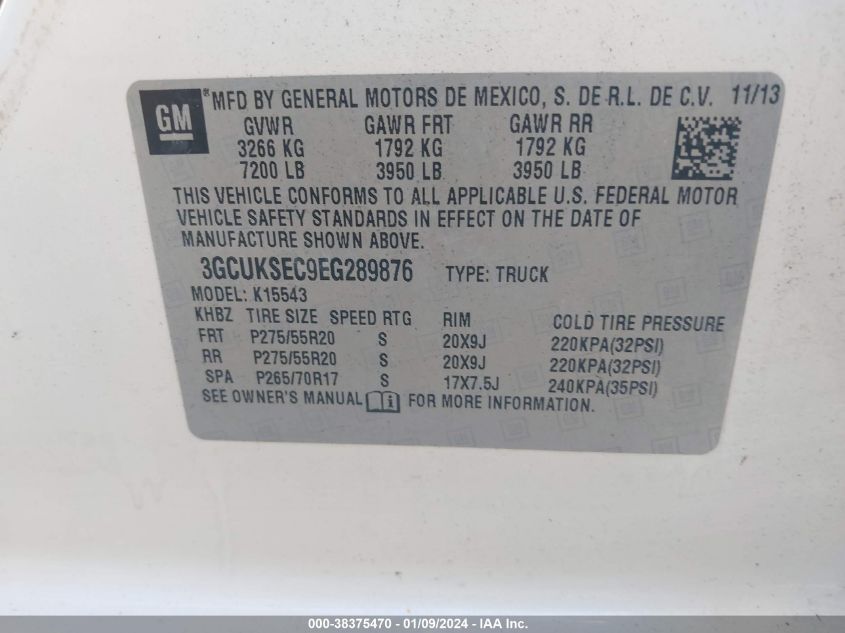 2014 CHEVROLET SILVERADO 1500 1LZ - 3GCUKSEC9EG289876