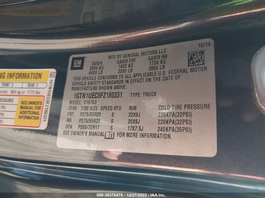 2015 GMC SIERRA 1500 SLE - 1GTN1UEC8FZ180331