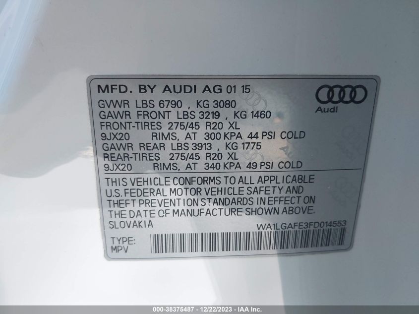 2015 AUDI Q7 PREMIUM PLUS - WA1LGAFE3FD014553