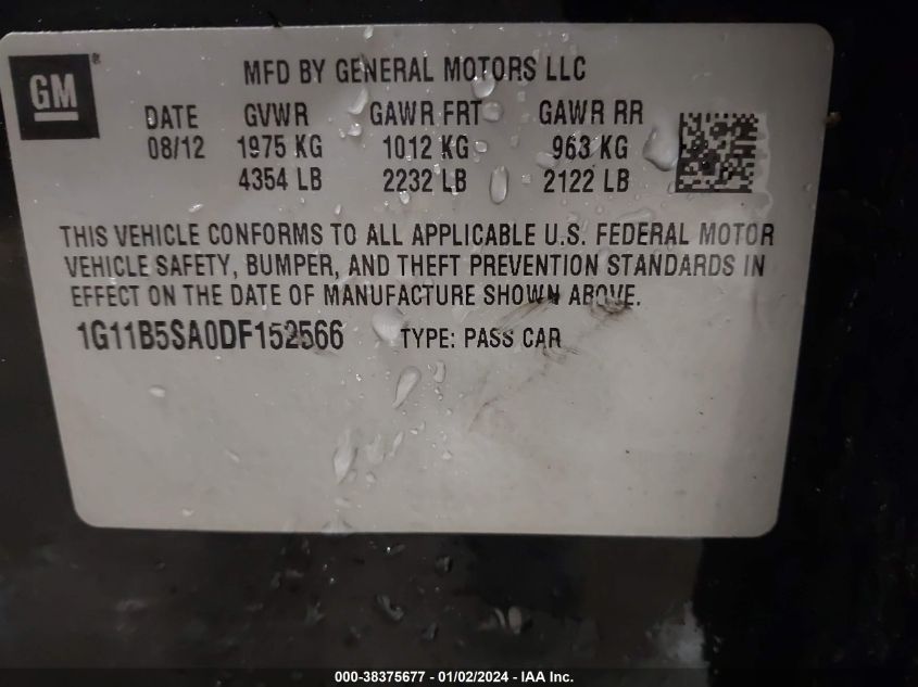 2013 CHEVROLET MALIBU LS - 1G11B5SA0DF152566