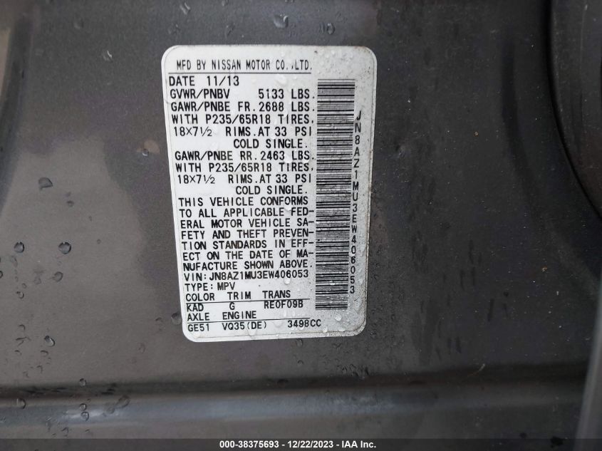 2014 NISSAN MURANO S - JN8AZ1MU3EW406053