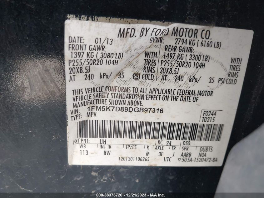2013 FORD EXPLORER XLT - 1FM5K7D89DGB97316