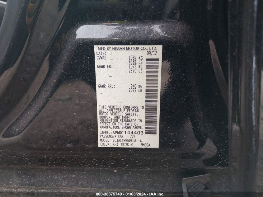 2013 NISSAN ALTIMA 3.5S/3.5SV/3.5SL - 1N4BL3AP6DC144403