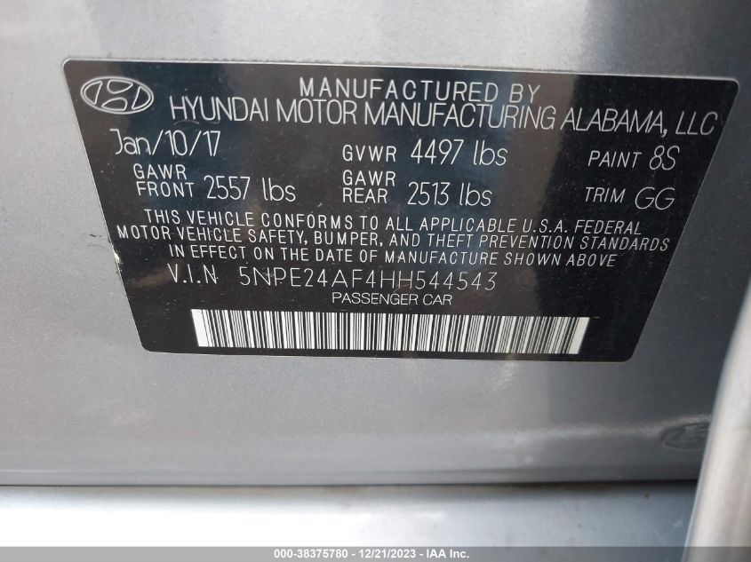 2017 HYUNDAI SONATA SE - 5NPE24AF4HH544543