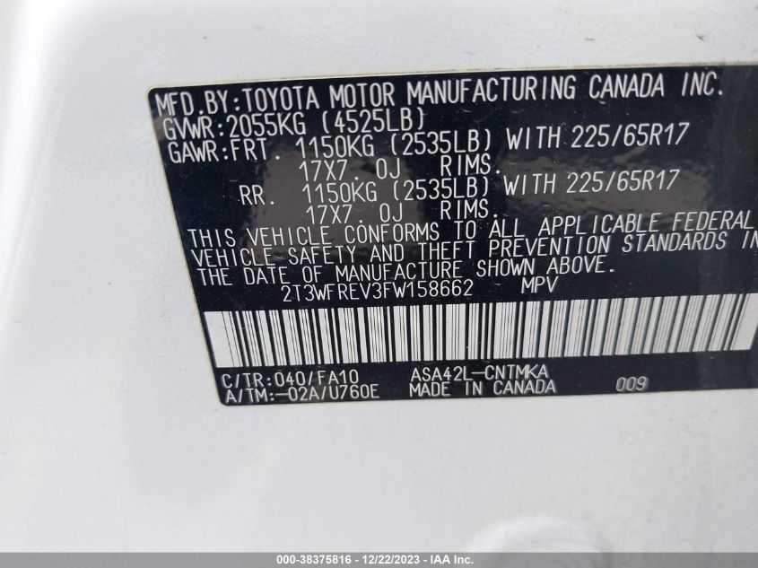 2015 TOYOTA RAV4 XLE - 2T3WFREV3FW158662