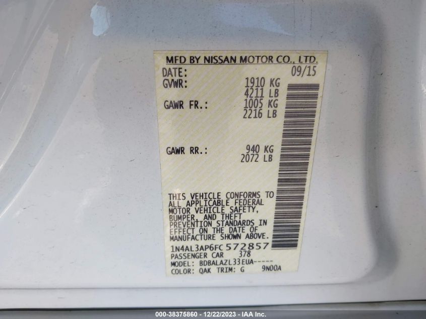 2015 NISSAN ALTIMA 2.5 - 1N4AL3AP6FC572857