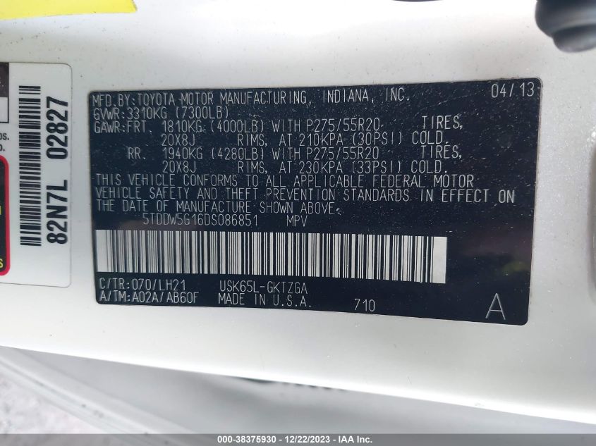 2013 TOYOTA SEQUOIA PLATINUM 5.7L V8 - 5TDDW5G16DS086851