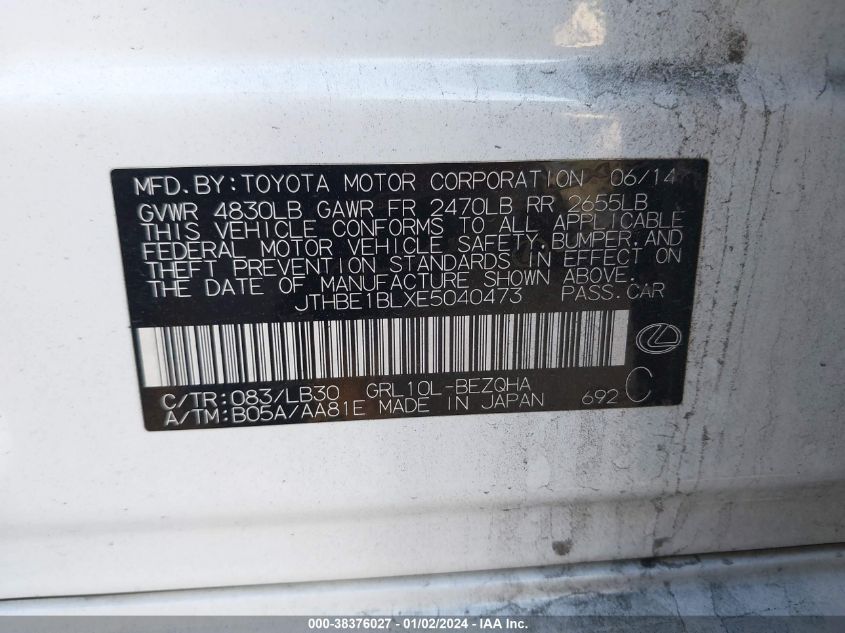 2014 LEXUS GS 350 - JTHBE1BLXE5040473