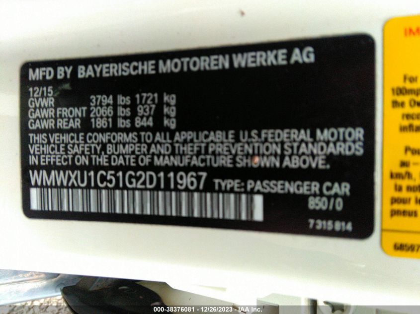 2016 MINI HARDTOP COOPER - WMWXU1C51G2D11967