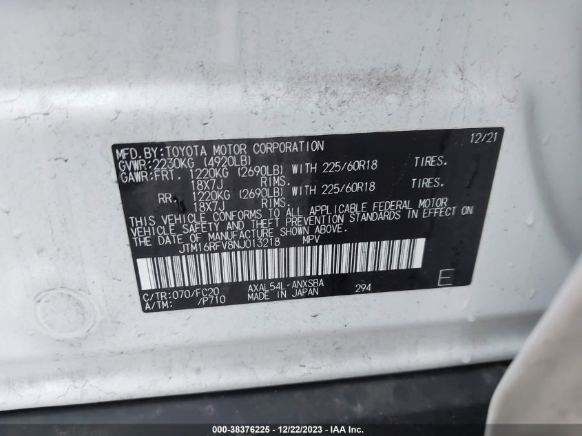 2022 TOYOTA RAV4 SE - JTM16RFV8NJ013218