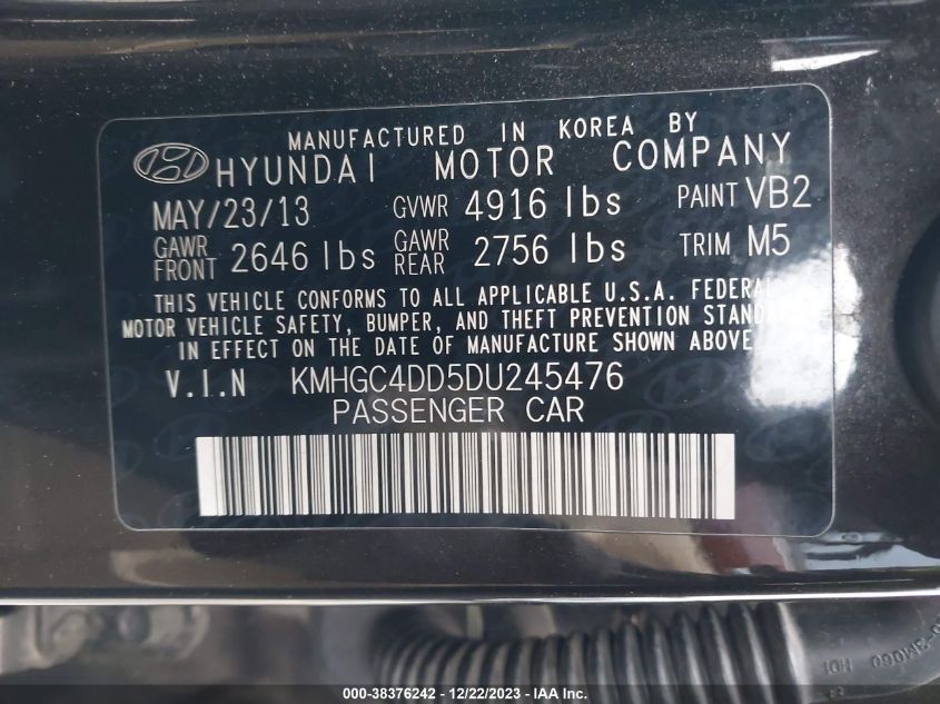 2013 HYUNDAI GENESIS 3.8L - KMHGC4DD5DU245476