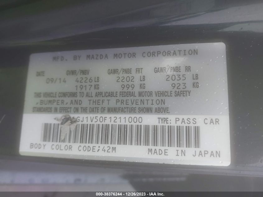 2015 MAZDA MAZDA6 I TOURING - JM1GJ1V50F1211000