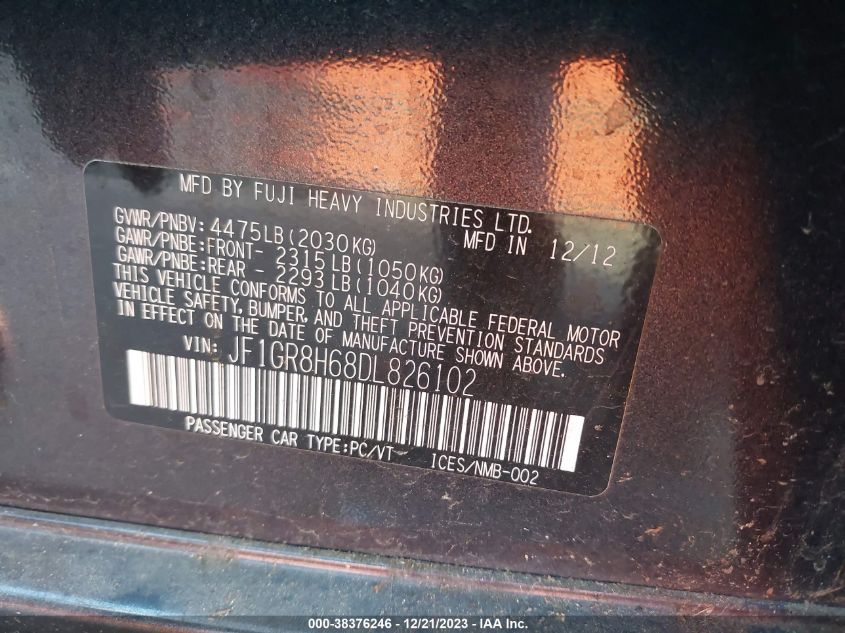 2013 SUBARU IMPREZA WRX STI JF1GR8H68DL826102