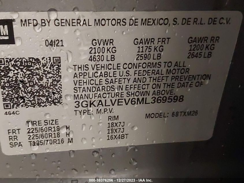 2021 GMC TERRAIN AWD SLT - 3GKALVEV6ML369598