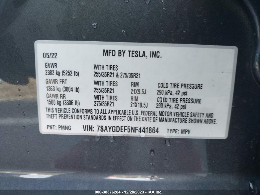 2022 TESLA MODEL Y - 7SAYGDEF5NF441864