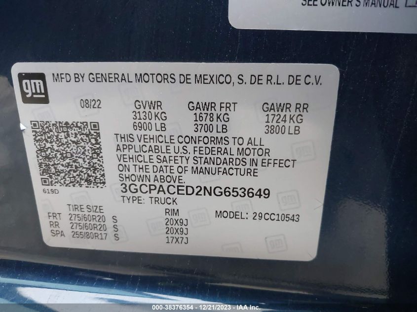 2022 CHEVROLET SILVERADO 1500 C1500 LT - 3GCPACED2NG653649