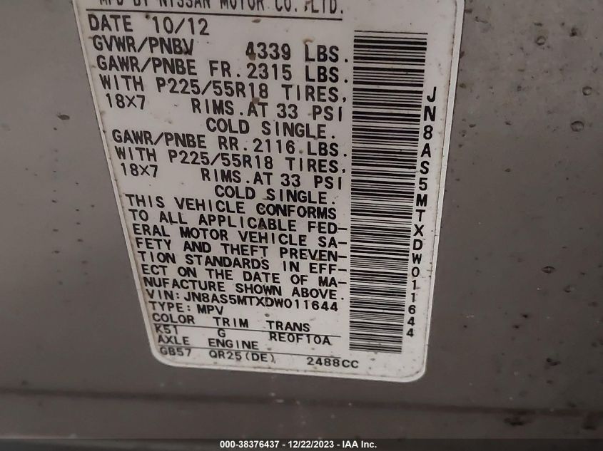 2013 NISSAN ROGUE SV W/SL PKG - JN8AS5MTXDW011644