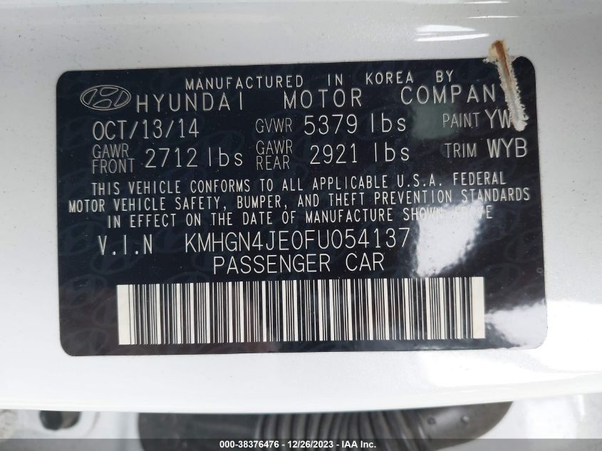 2015 HYUNDAI GENESIS 3.8 - KMHGN4JE0FU054137