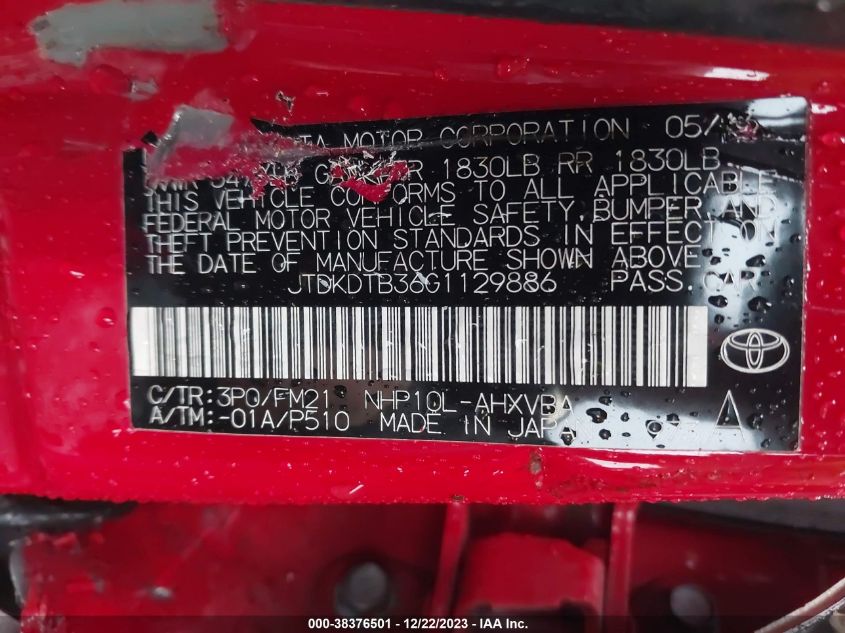 2016 TOYOTA PRIUS C - JTDKDTB36G1129886