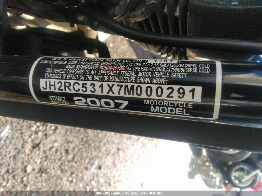 2007 HONDA VT750 C2 - JH2RC531X7M000291