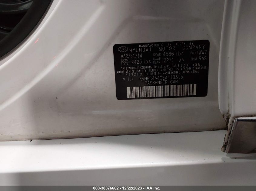 2014 HYUNDAI SONATA HYBRID - KMHEC4A40EA113515