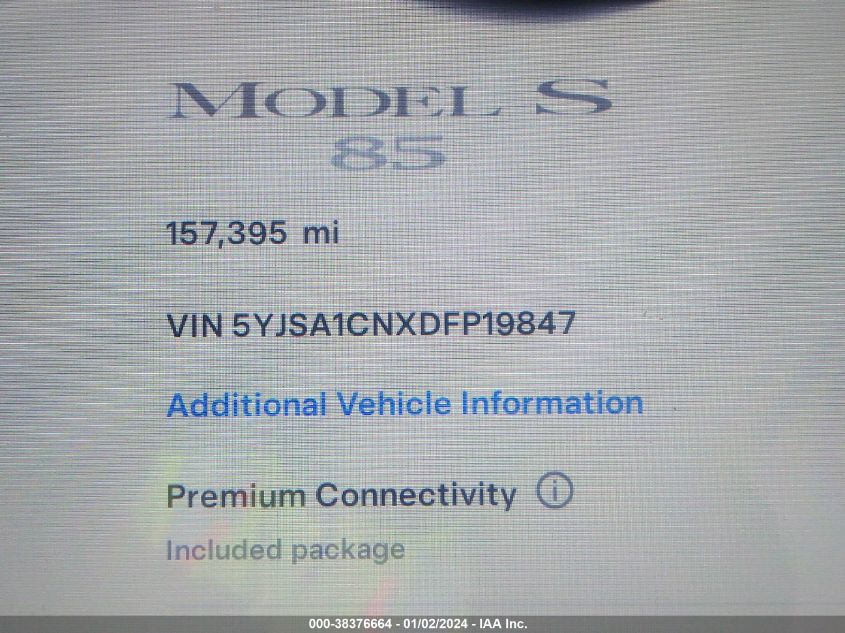 2013 TESLA MODEL S - 5YJSA1CNXDFP19847