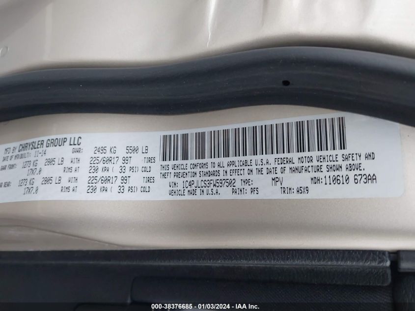 2015 JEEP CHEROKEE LATITUDE - 1C4PJLCS3FW597502