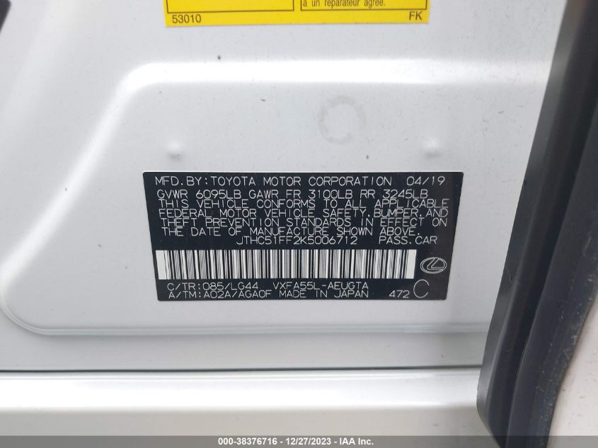 2019 LEXUS LS 500 - JTHC51FF2K5006712