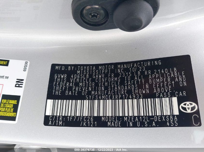2024 TOYOTA COROLLA SE/NIGHT SHADE - 5YFS4MCEXRP174933