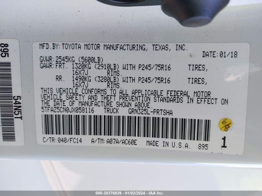 2018 TOYOTA TACOMA SR5 V6 - 5TFAZ5CN0JX058116