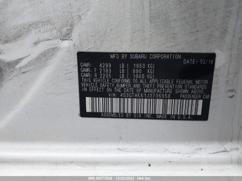 2018 SUBARU IMPREZA SPORT - 4S3GTAK61J3736958