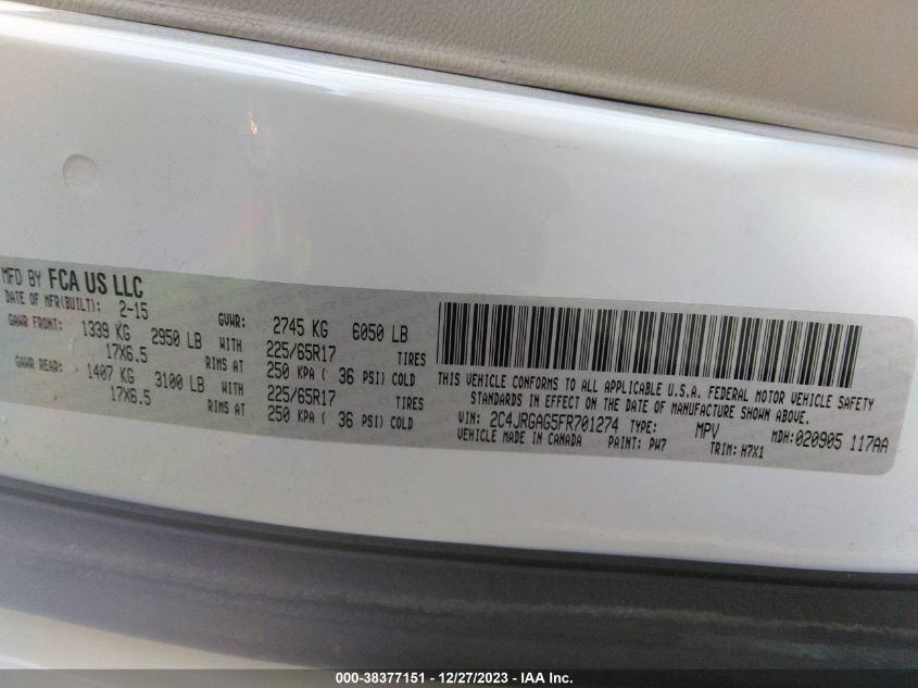 2015 RAM CARGO TRADESMAN 2C4JRGAG5FR701274