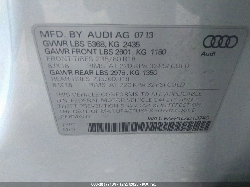 WA1LFAFP1EA018749 2014 AUDI Q5, photo no. 9