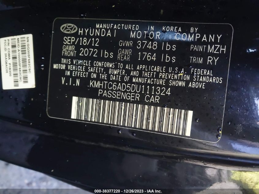 2013 HYUNDAI VELOSTER - KMHTC6AD5DU111324