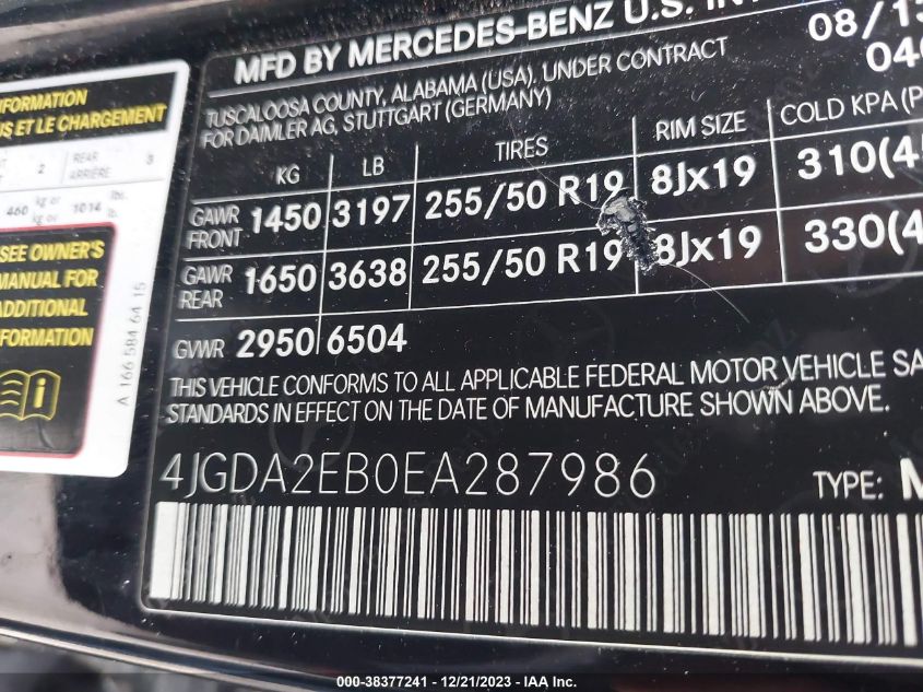 2014 MERCEDES-BENZ ML 350 BLUETEC 4MATIC 4JGDA2EB0EA287986