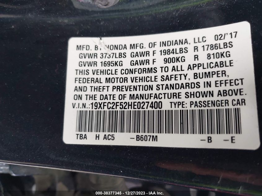 2017 HONDA CIVIC LX - 19XFC2F52HE027400