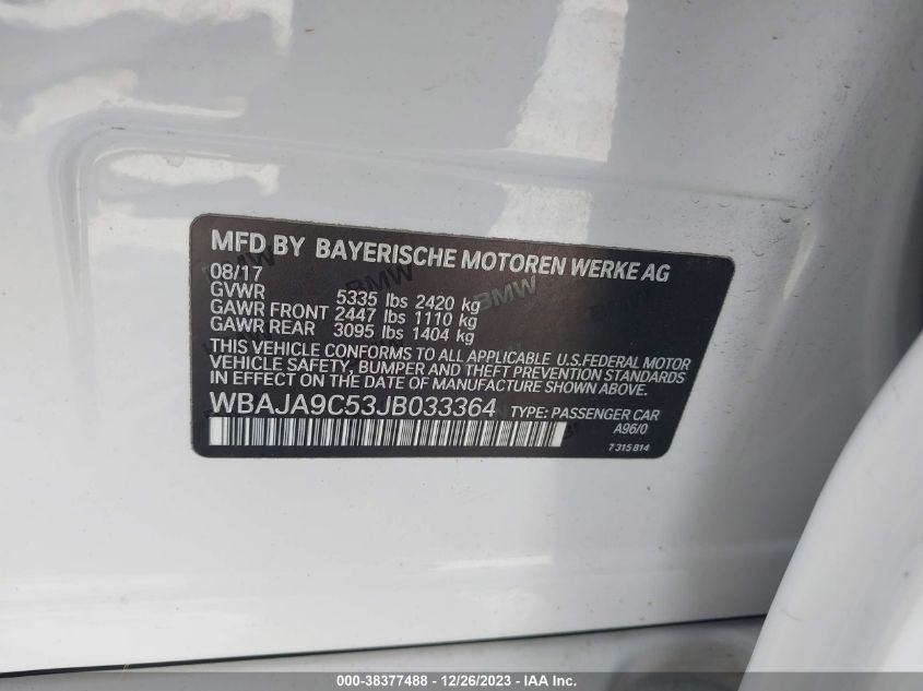 2018 BMW 530E IPERFORMANCE WBAJA9C53JB033364