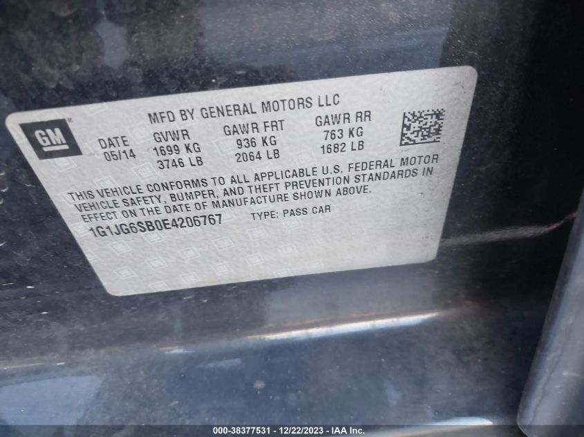 2014 CHEVROLET SONIC RS AUTO - 1G1JG6SB0E4206767