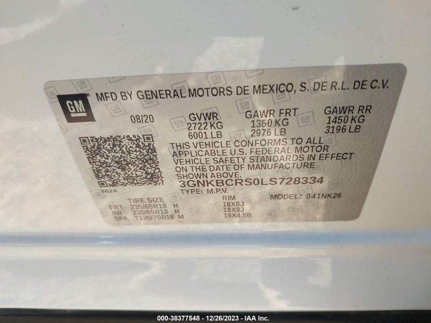 2020 CHEVROLET BLAZER 2LT - 3GNKBCRS0LS728334