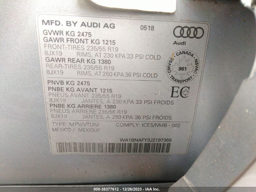 2018 AUDI Q5 PREMIUM PLUS - WA1BNAFY3J2197369