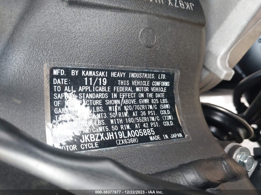VIN JKBZXJH19LA005885 2020 KAWASAKI ZX636 K