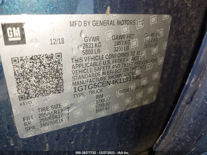 2019 GMC CANYON SLE - 1GTG5CEN4K1193546