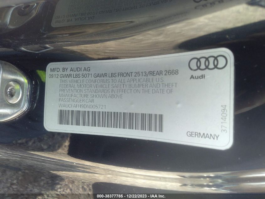 2013 AUDI A5 PREMIUM - WAUCFAFH9DN005721