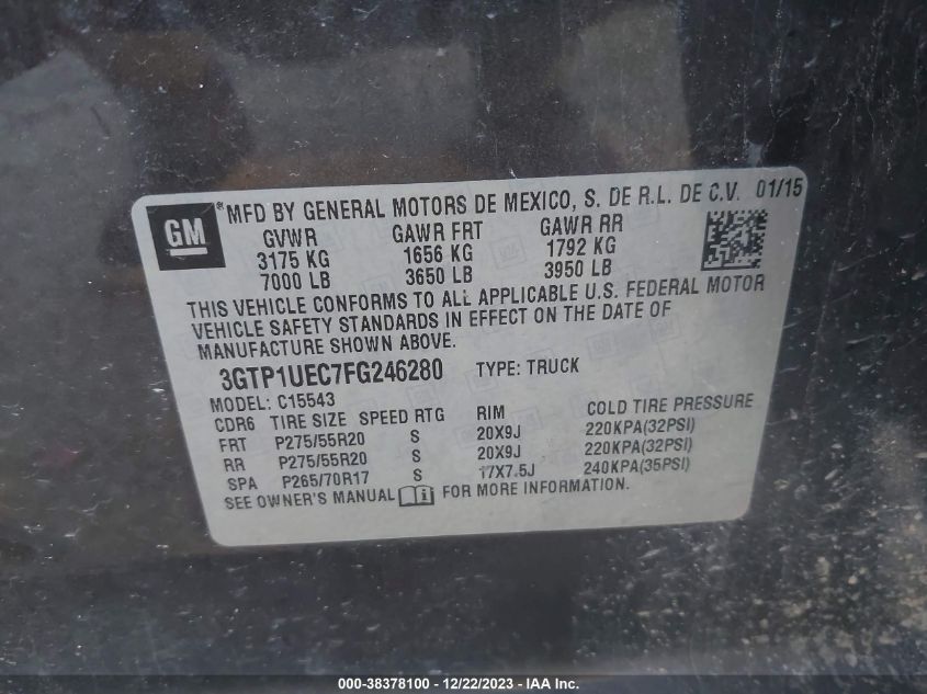 2015 GMC SIERRA 1500 SLE - 3GTP1UEC7FG246280