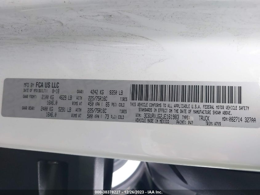 2018 RAM PROMASTER 3500 3500 HIGH - 3C6URVJG2JE161983
