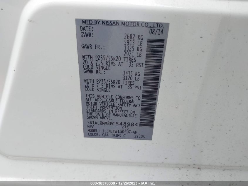 2014 INFINITI QX60 - 5N1AL0MM8EC548984