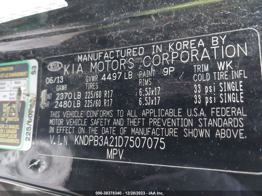 2013 KIA SPORTAGE LX - KNDPB3A21D7507075
