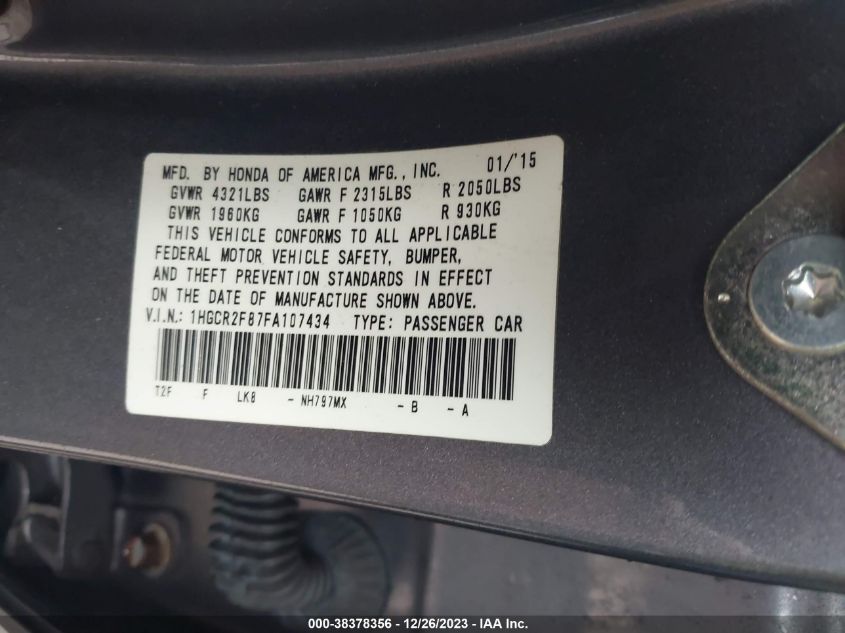 2015 HONDA ACCORD EXL - 1HGCR2F87FA107434