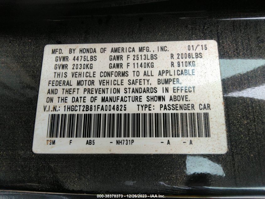 2015 HONDA ACCORD EXL - 1HGCT2B81FA004825
